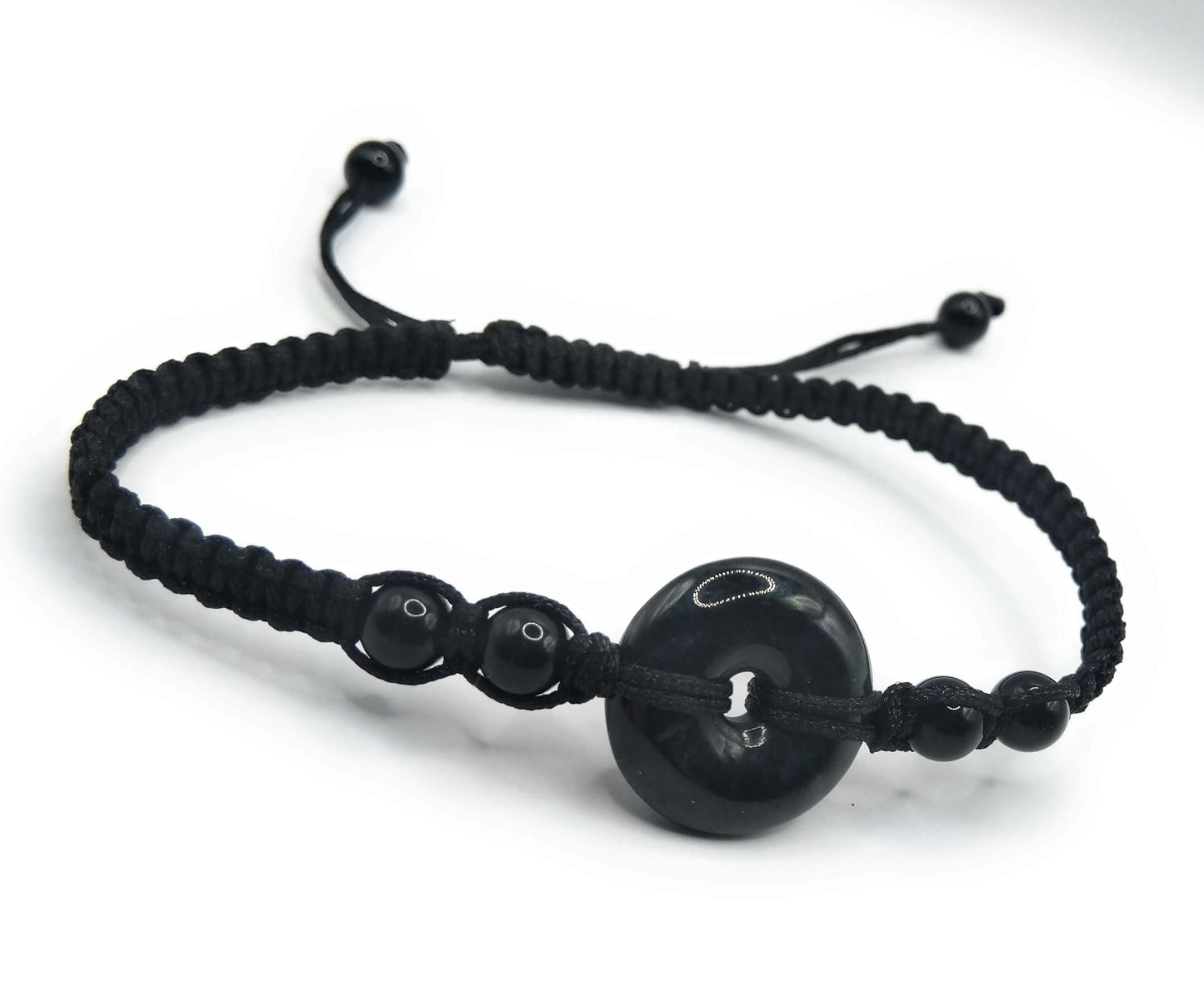 Natural Australian black jade bracelet with 2 black obsidian beads