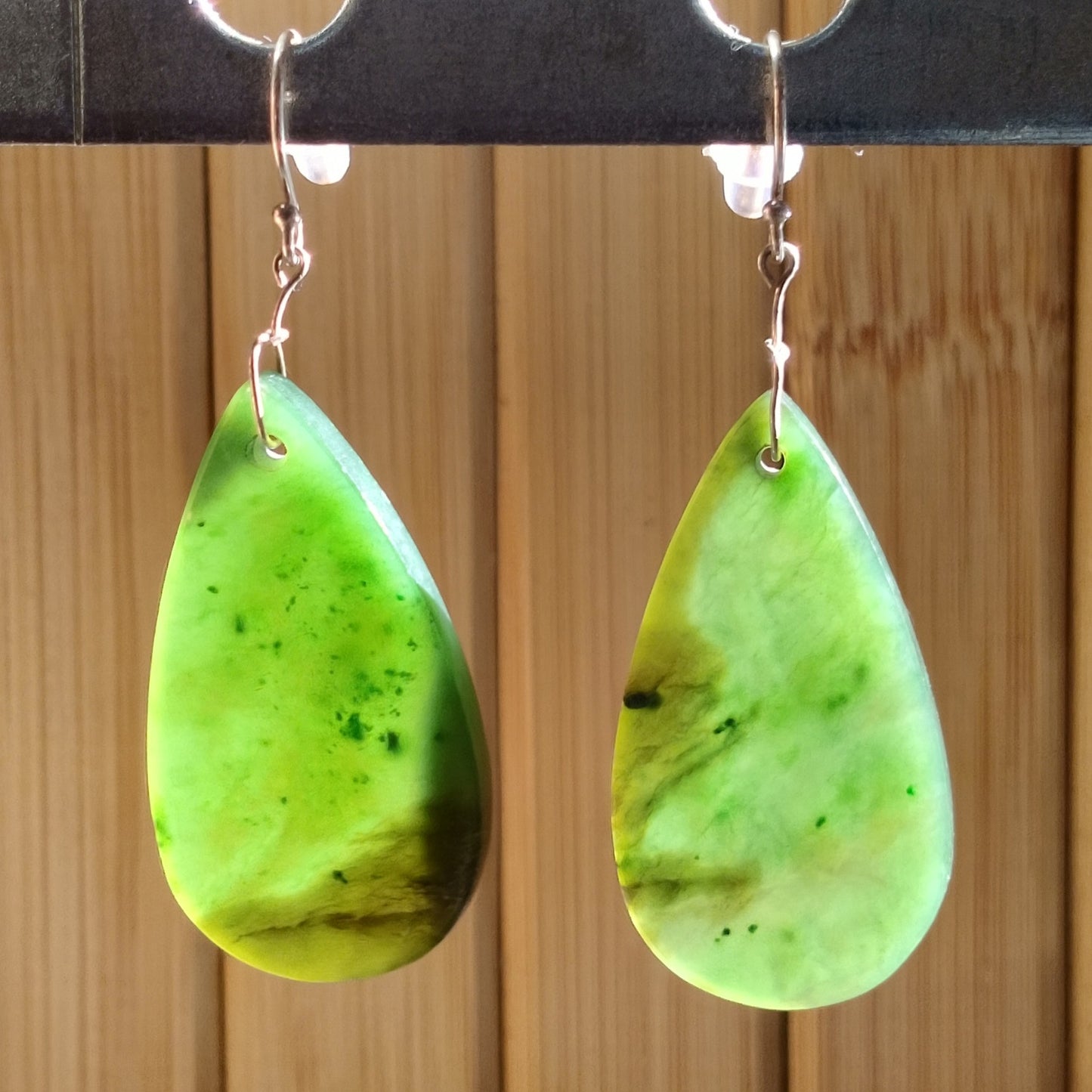 Green Jade Teardrop Earrings with Sterling Silver Hook