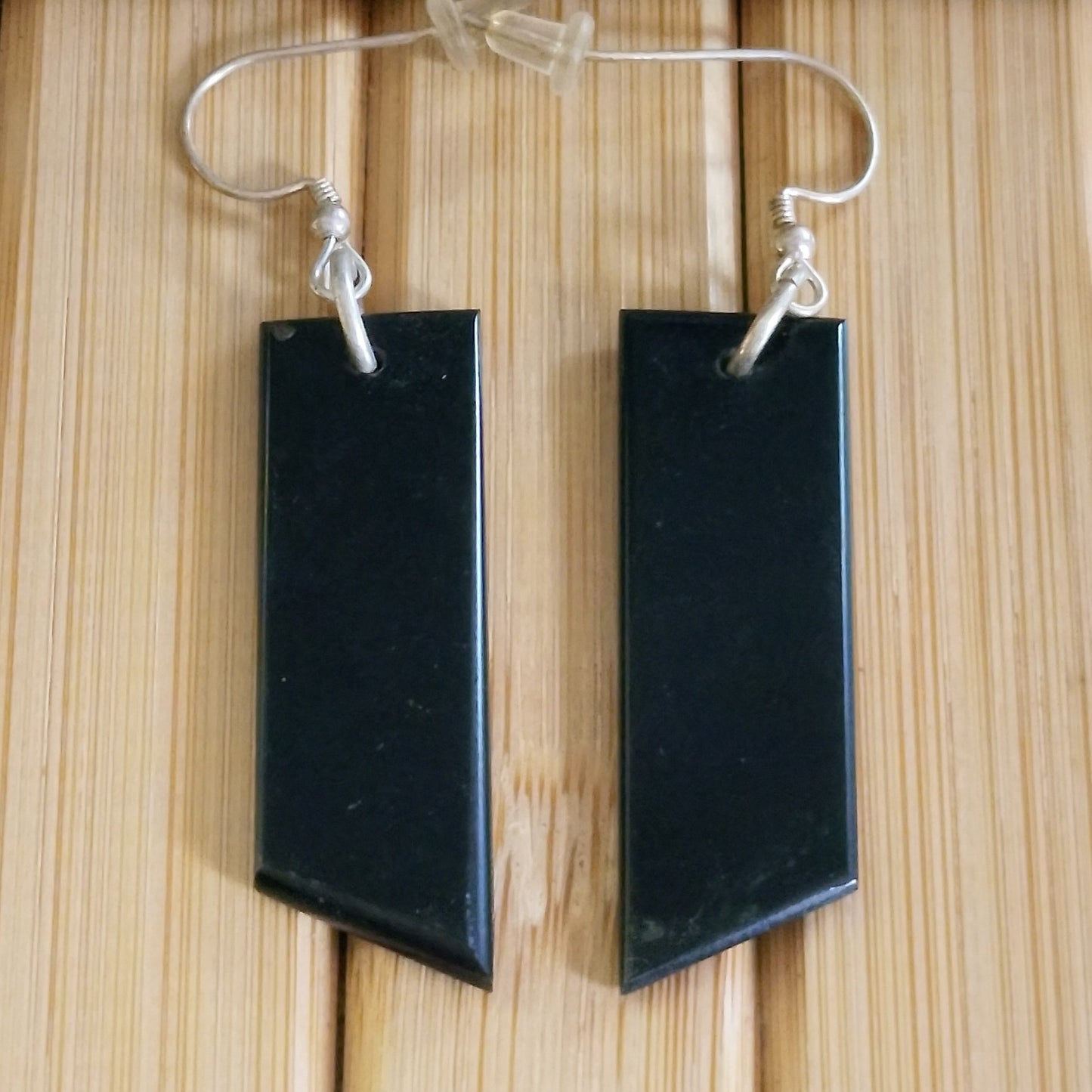 Black Jade and Sterling Silver Rectangle Pointed Earrings