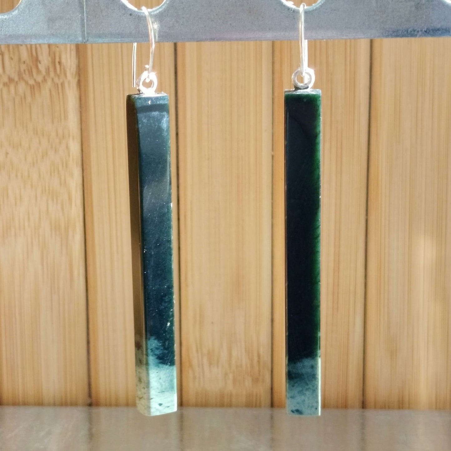 Black Jade and Sterling Silver Rectangle Live Edge Earrings