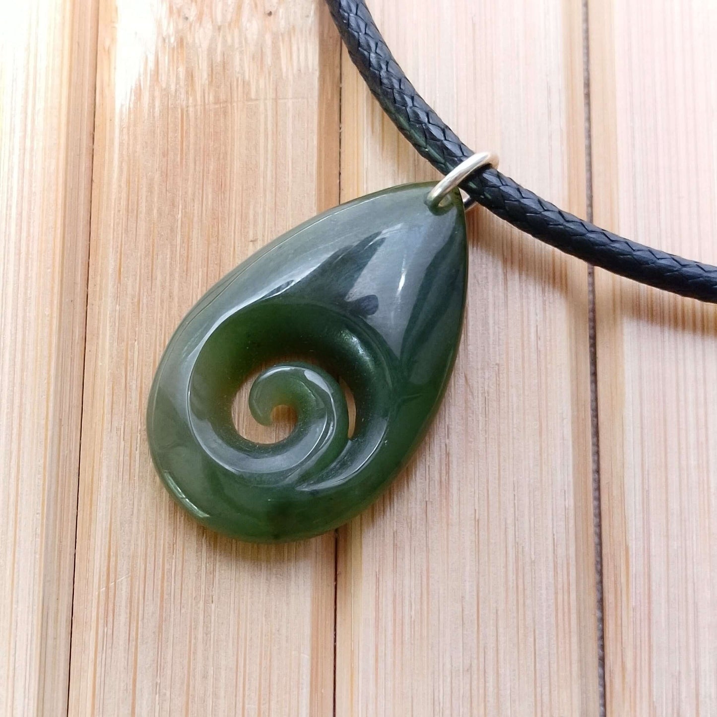 Green Jade Tear Drop with Swirl Pendant