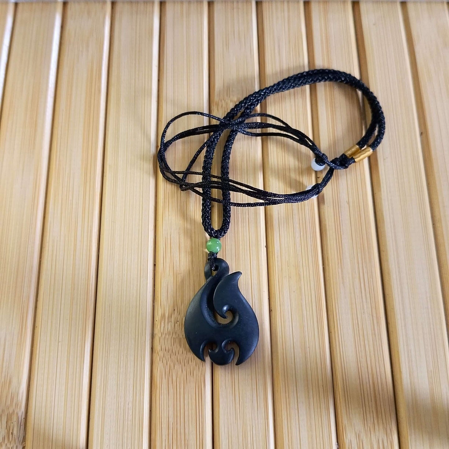 Black Jade Hook Pendant on Adjustable Braided Cord