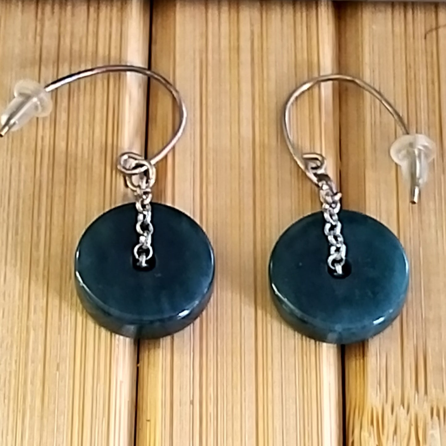 Blue Jade Pi Disc Earrings with Silver Chain – Infinite Elegance