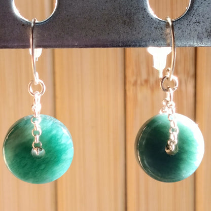 Blue Jade Pi Disc Earrings with Silver Chain – Infinite Elegance