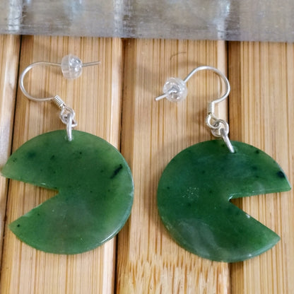 Green Jade Pacman Style Earrings with Sterling Silver Hook