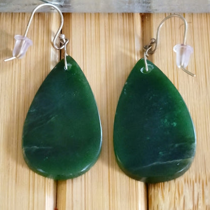 Green Jade Teardrop Earrings with Sterling Silver Hook