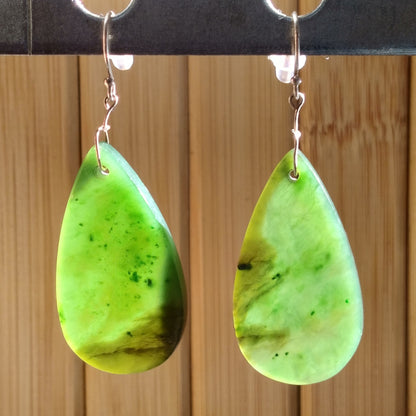 Green Jade Teardrop Earrings with Sterling Silver Hook