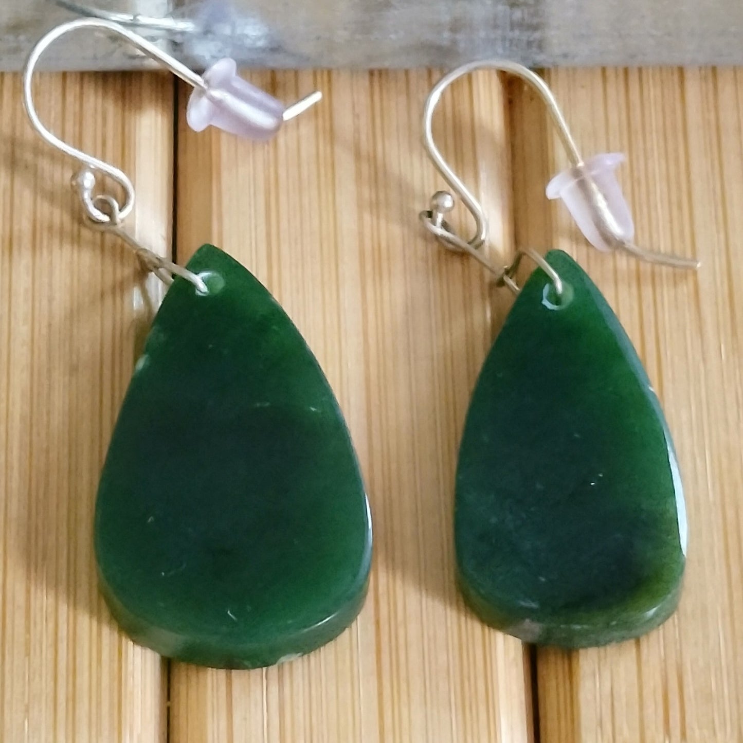 Green Jade Teardrop Earrings with Sterling Silver Hook