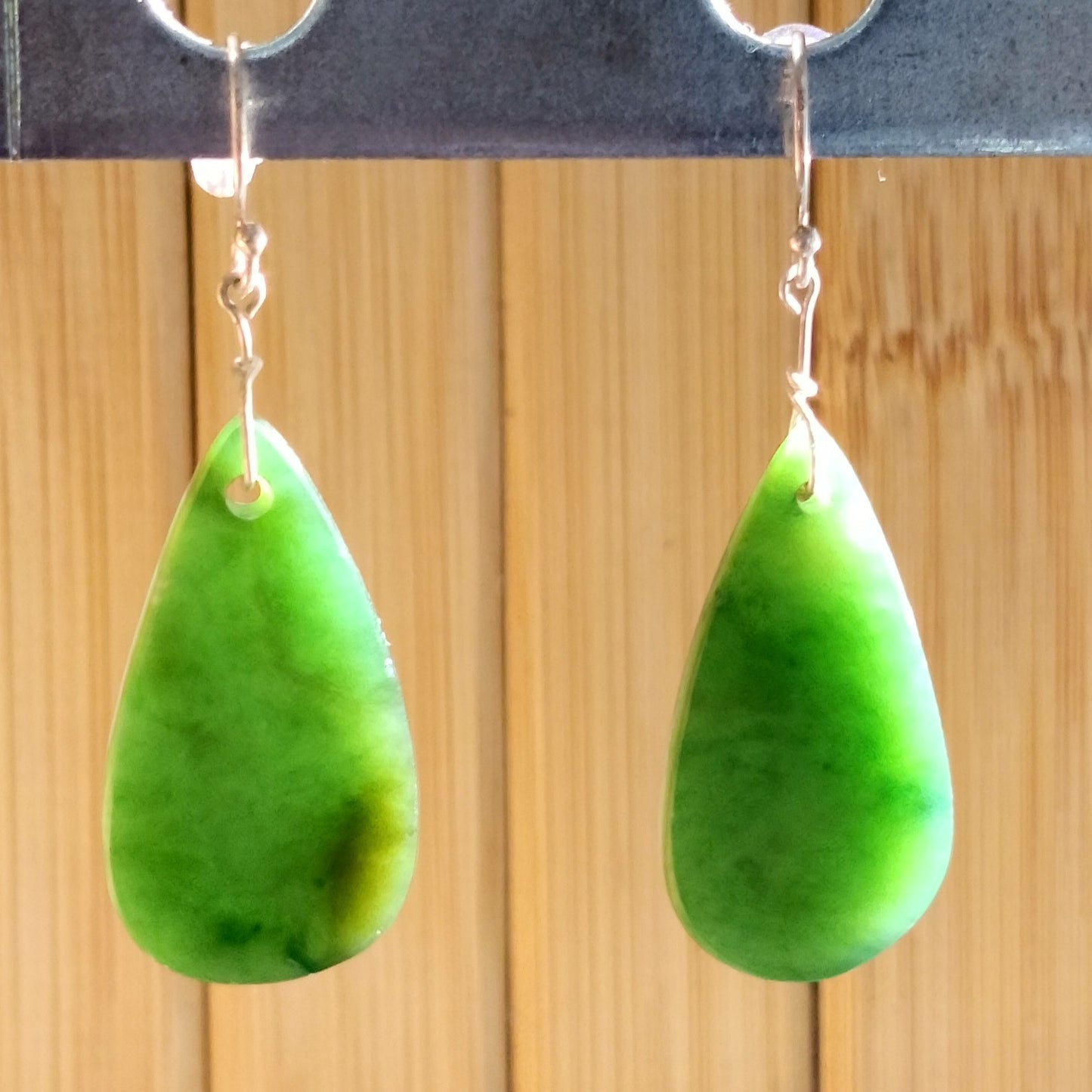 Green Jade Teardrop Earrings with Sterling Silver Hook