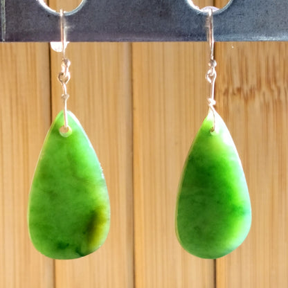 Green Jade Teardrop Earrings with Sterling Silver Hook