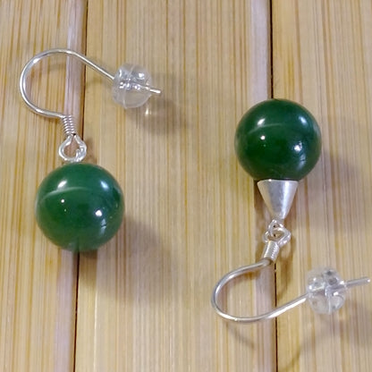 Green Grade A BC Jade Beaded Sterling Silver Earrings