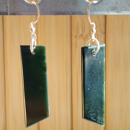 Black Jade and Sterling Silver Rectangle Pointed Earrings