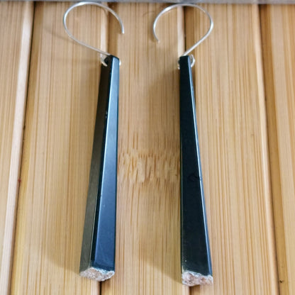 Black Jade and Sterling Silver Geometric Earrings