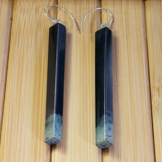 Black Jade and Sterling Silver Rectangle Live Edge Earrings