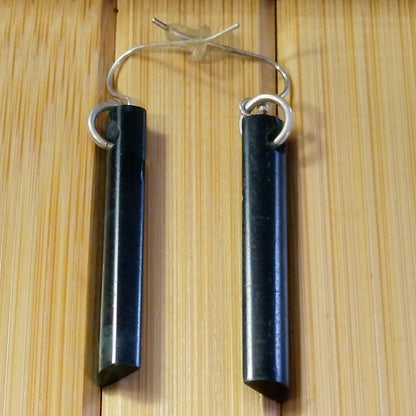 Black Jade and Sterling Silver Cylinder Earrings