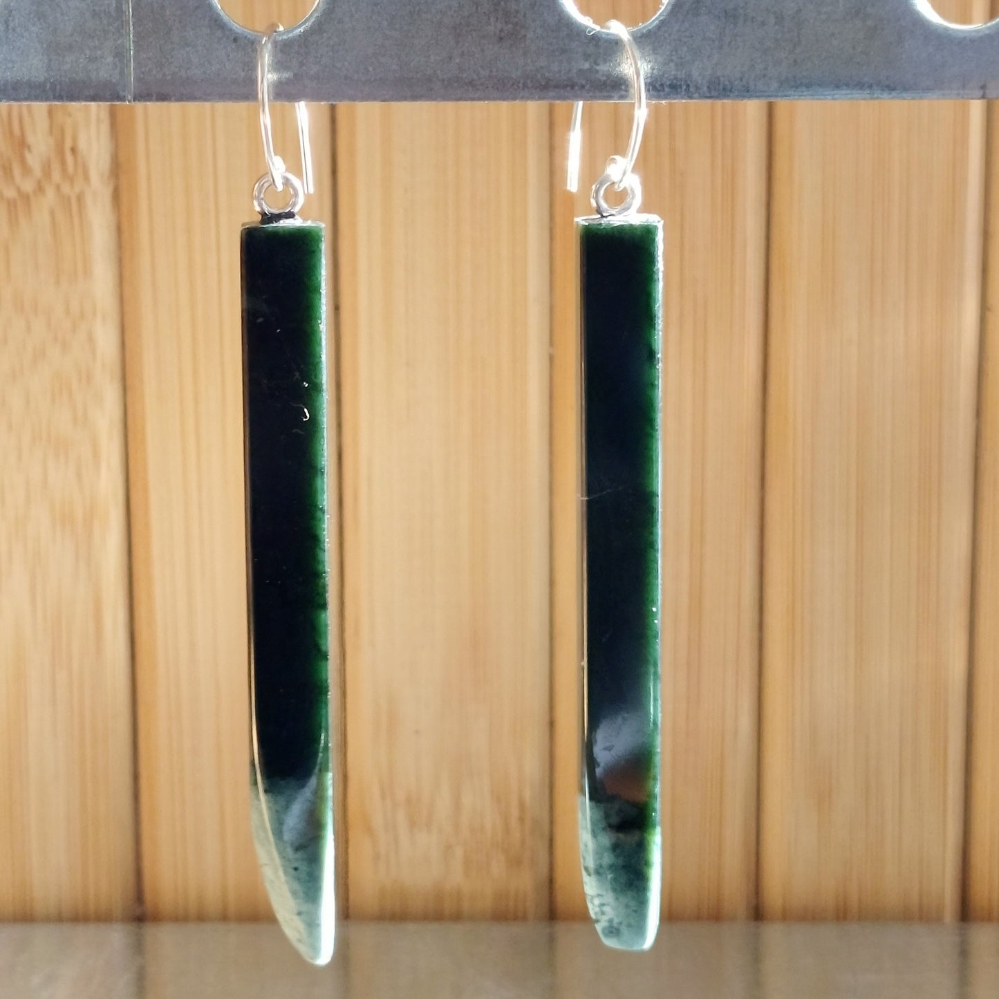 Black Jade and Sterling Silver Rectangle Live Edge Pointed Earrings