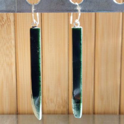 Black Jade and Sterling Silver Rectangle Live Edge Pointed Earrings