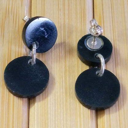 Black Jade and Sterling Silver Double Small Round Stud Earrings