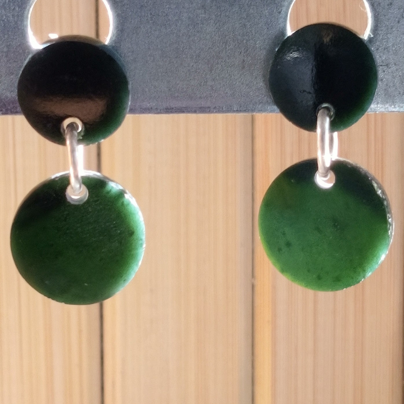 Black Jade and Sterling Silver Double Small Round Stud Earrings