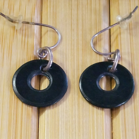 Black Jade and Sterling Silver Pi Disc Drop Earrings