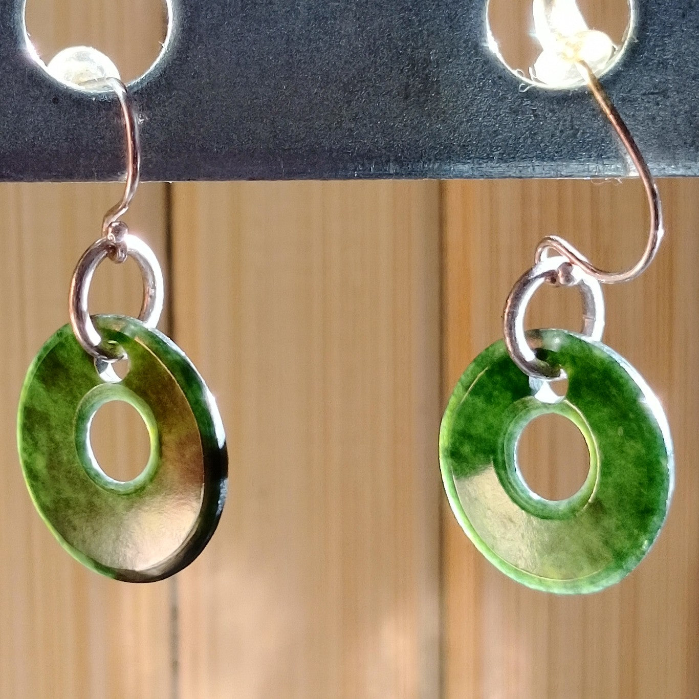 Black Jade and Sterling Silver Pi Disc Drop Earrings