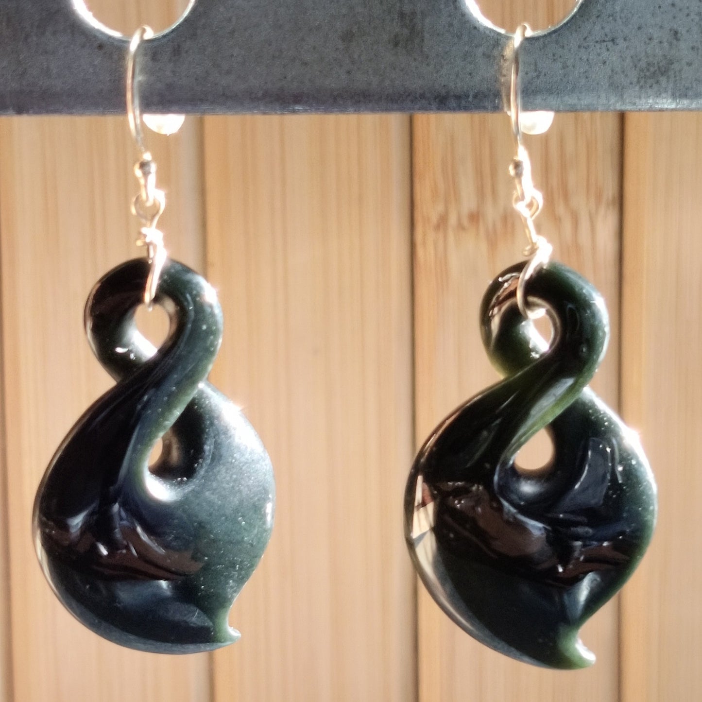 Black Jade and Sterling Silver Twist Drop Earrings