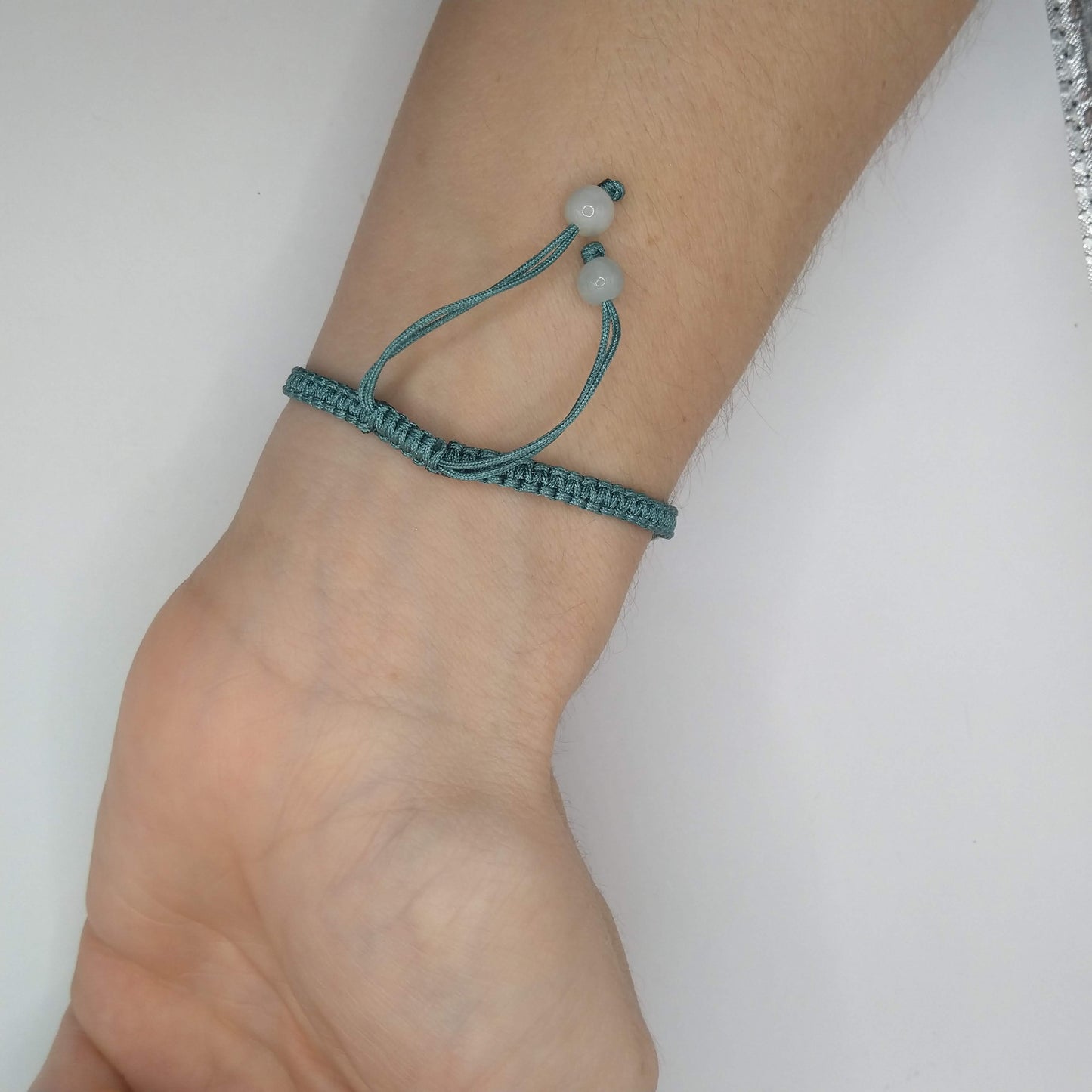Braided Bracelet with White Jadeite Pi Disc &amp; White Jadeite Beads