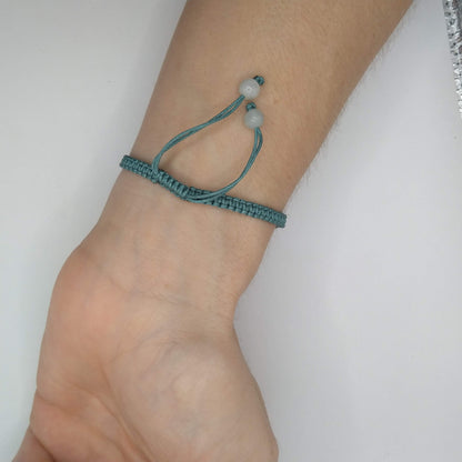 Braided Bracelet with White Jadeite Pi Disc &amp; White Jadeite Beads