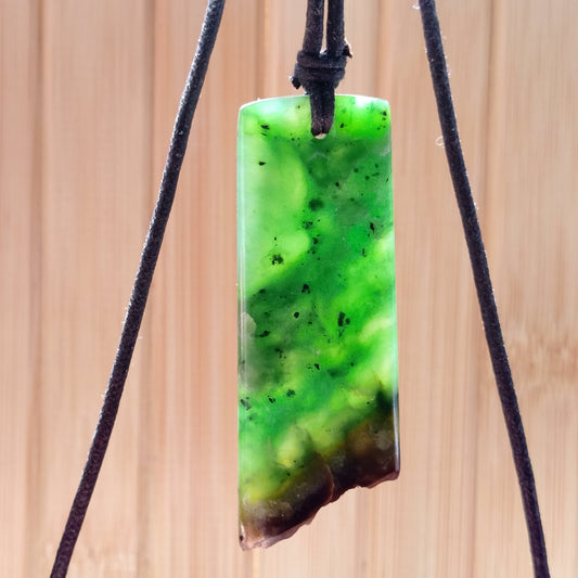 Green Jade Live Edge Pendant on Adjustable Cord