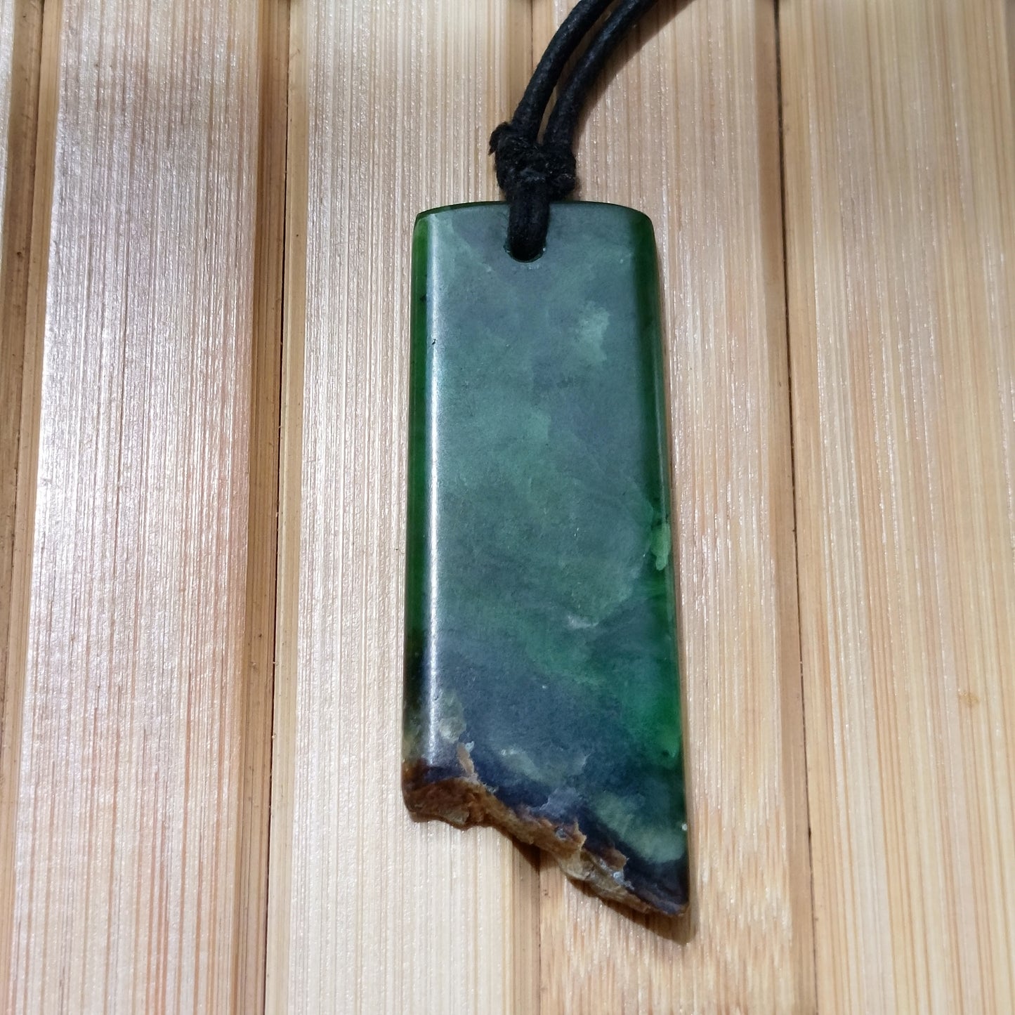 Green Jade Live Edge Pendant on Adjustable Cord