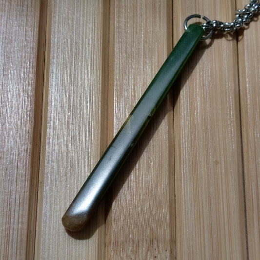 Green Jade Live Edge Sleek Pendant on Stainless Steel Chain