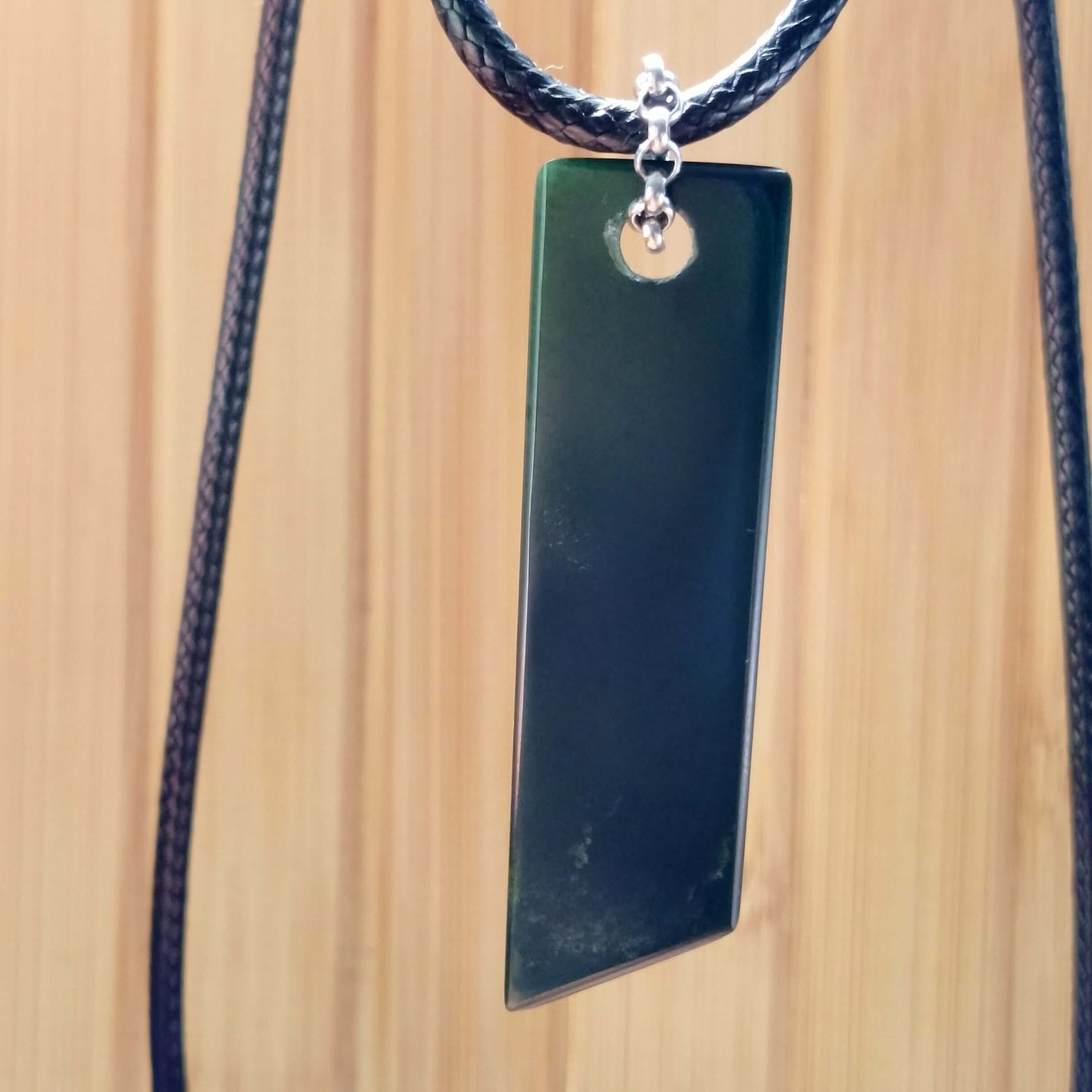 Black Jade Minimalist Pendant on Braided Cord