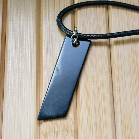 Black Jade Minimalist Pendant on Braided Cord