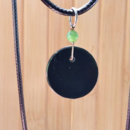 Black Jade Round Pendant on Braided Cord