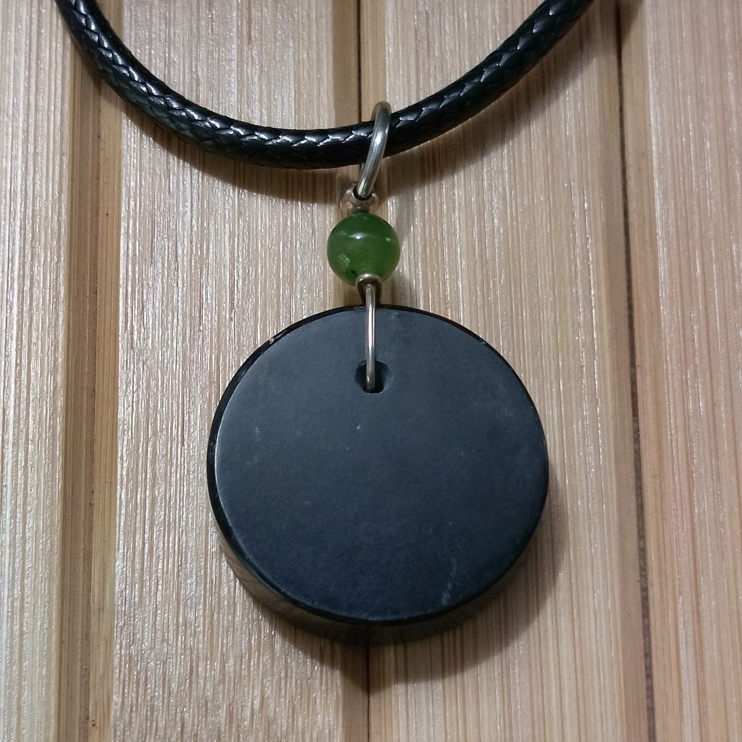 Black Jade Round Pendant on Braided Cord