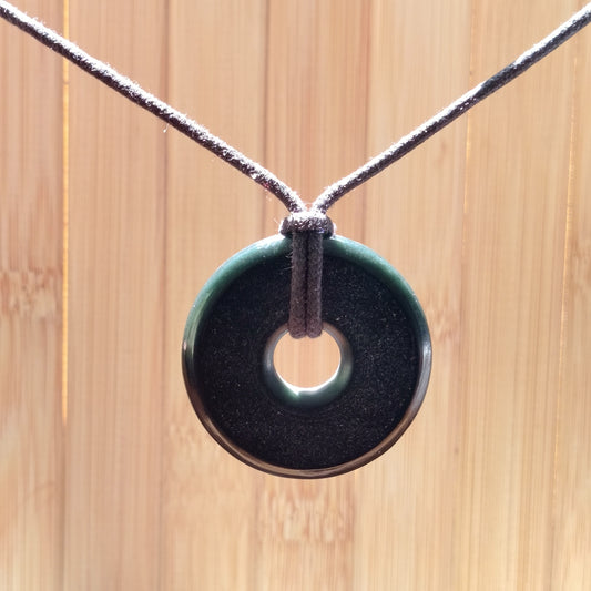 Black Jade Pi Disc Pendant on Adjustable Cord