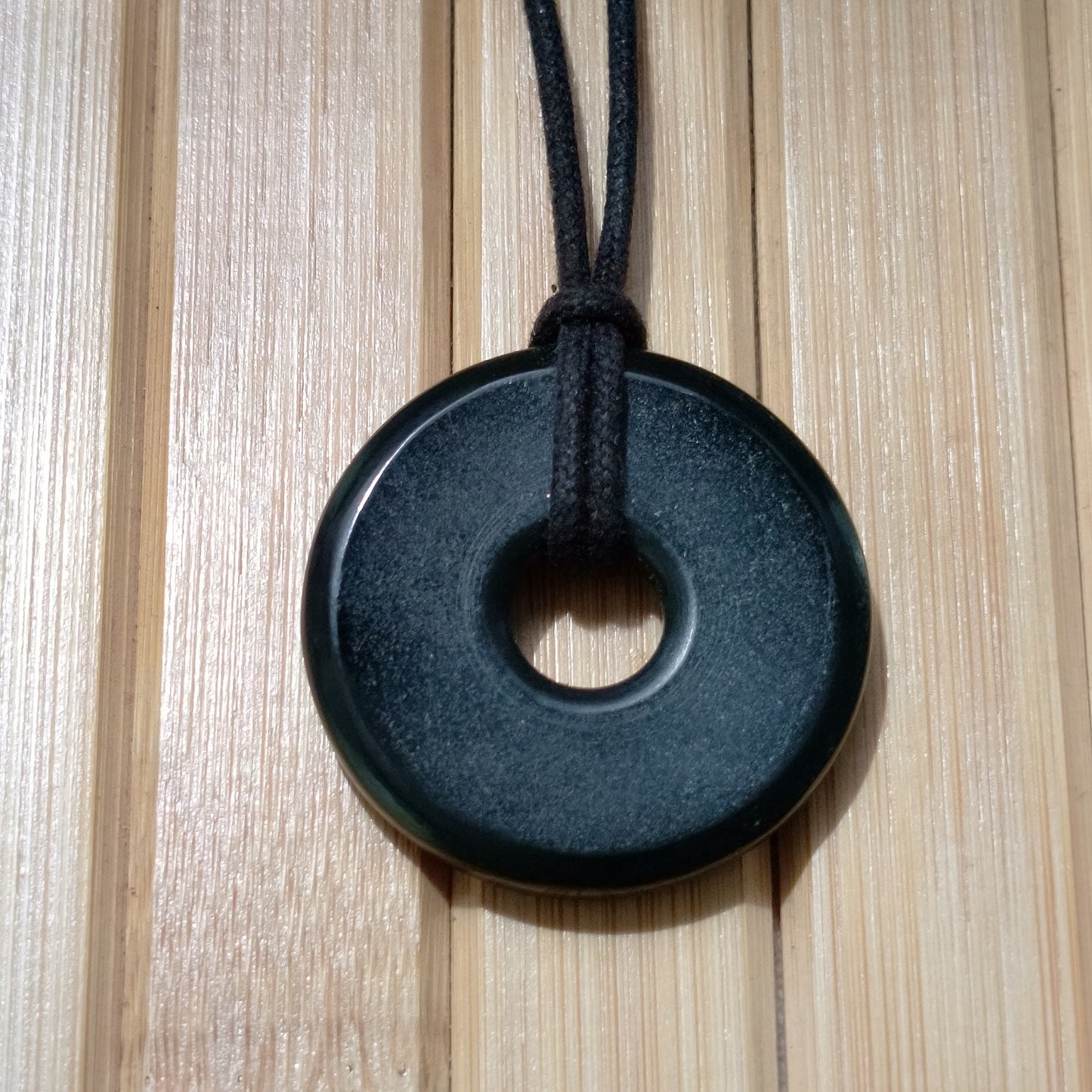 Black Jade Pi Disc Pendant on Adjustable Cord