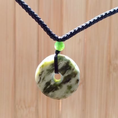 Diopside Round Pendant with Green Jade Bead