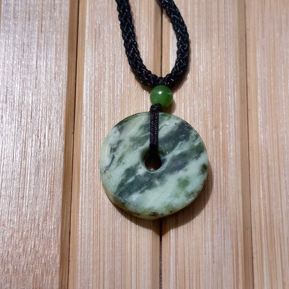 Diopside Round Pendant with Green Jade Bead