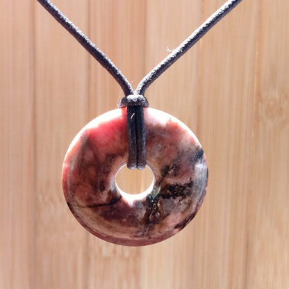 Rhodochrosite Pi Disc Pendant