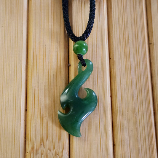 Green Jade Hook Pendant on Adjustable Cord