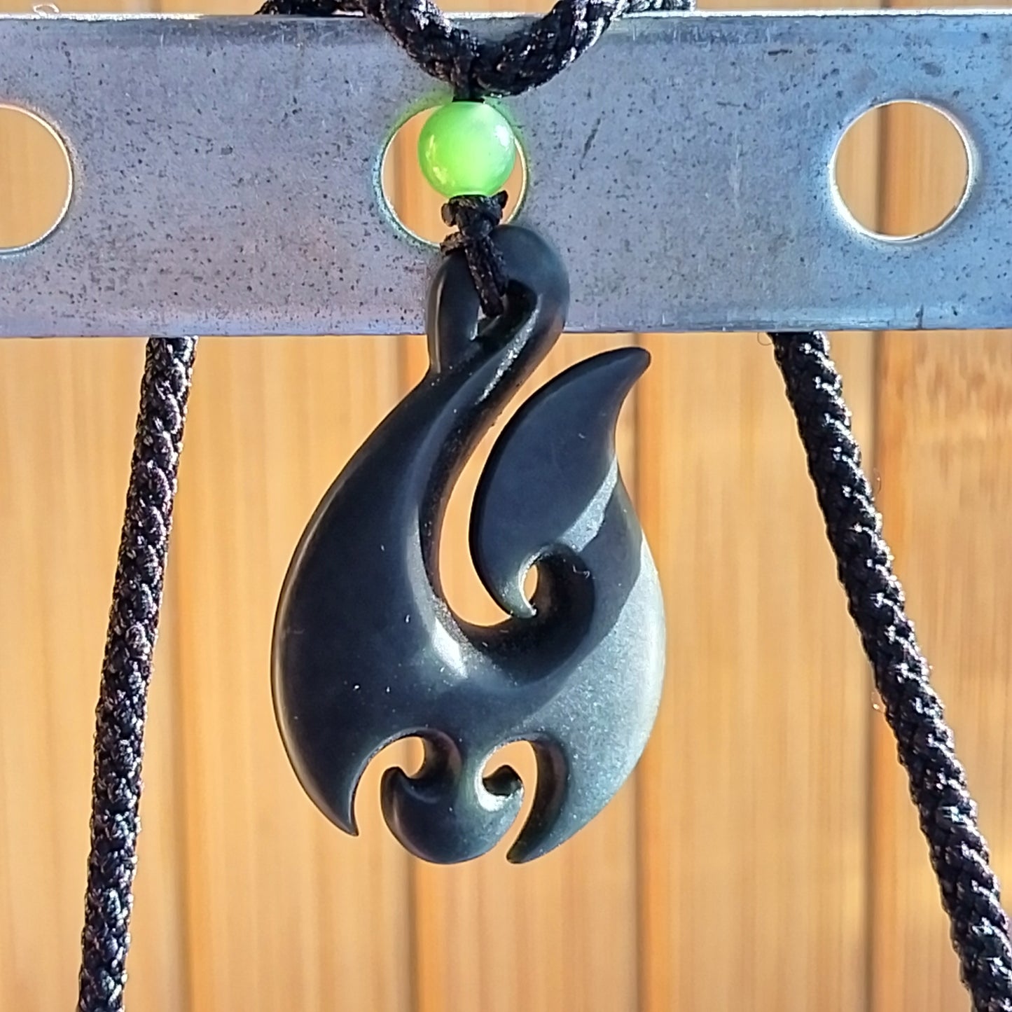 Black Jade Hook Pendant on Adjustable Braided Cord