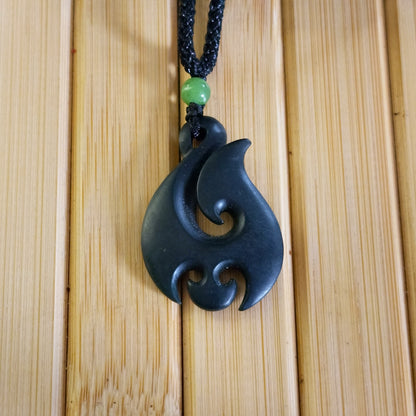 Black Jade Hook Pendant on Adjustable Braided Cord