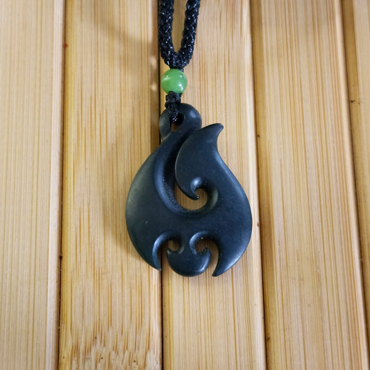 Black Jade Hook Pendant on Adjustable Braided Cord