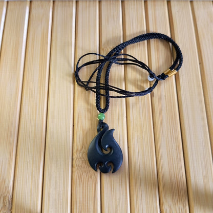 Black Jade Hook Pendant on Adjustable Braided Cord