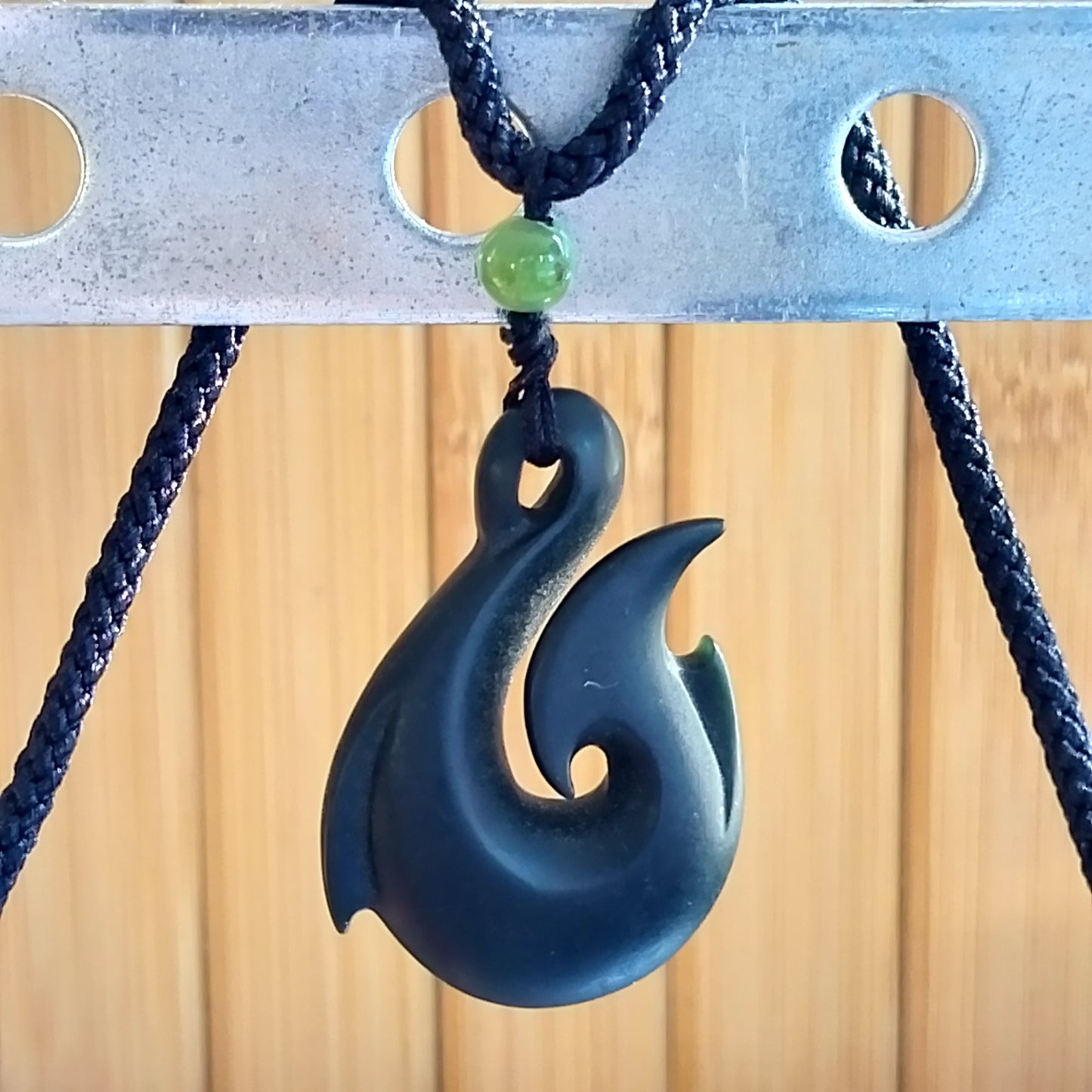 Black Jade Hook Pendant on Adjustable Cord