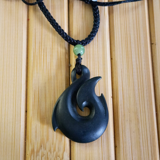 Black Jade Hook Pendant on Adjustable Cord