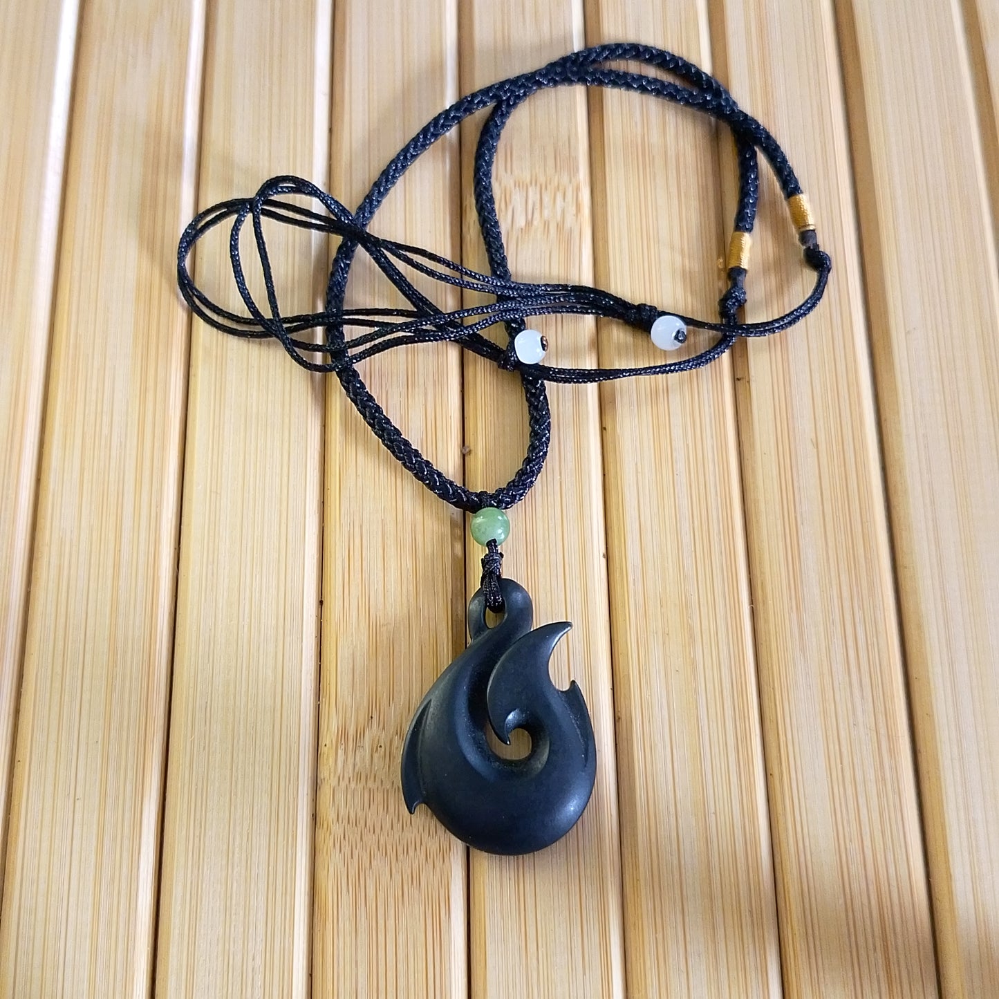 Black Jade Hook Pendant on Adjustable Cord