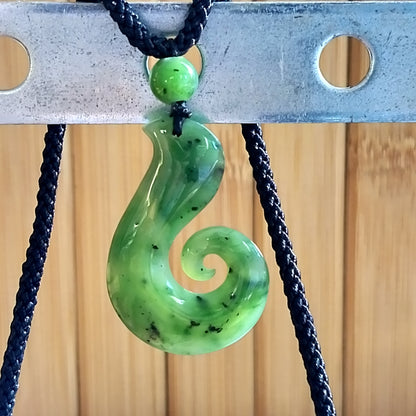 Green Jade Hook Pendant on Adjustable Cord